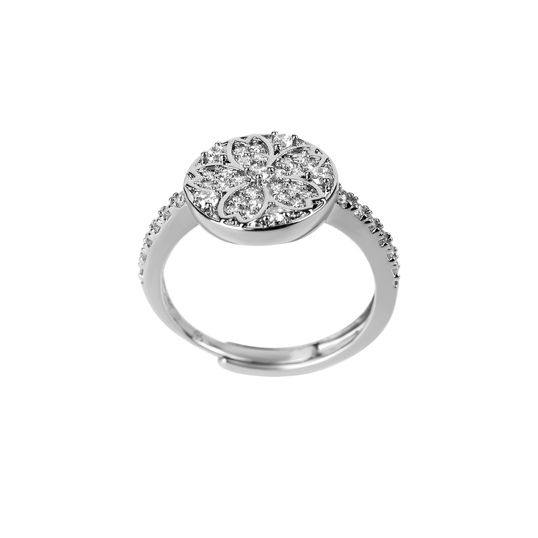 Cherry Blossom Symphony Pavé Sakura Sliver Adjustable Ring (Platinum Plated)