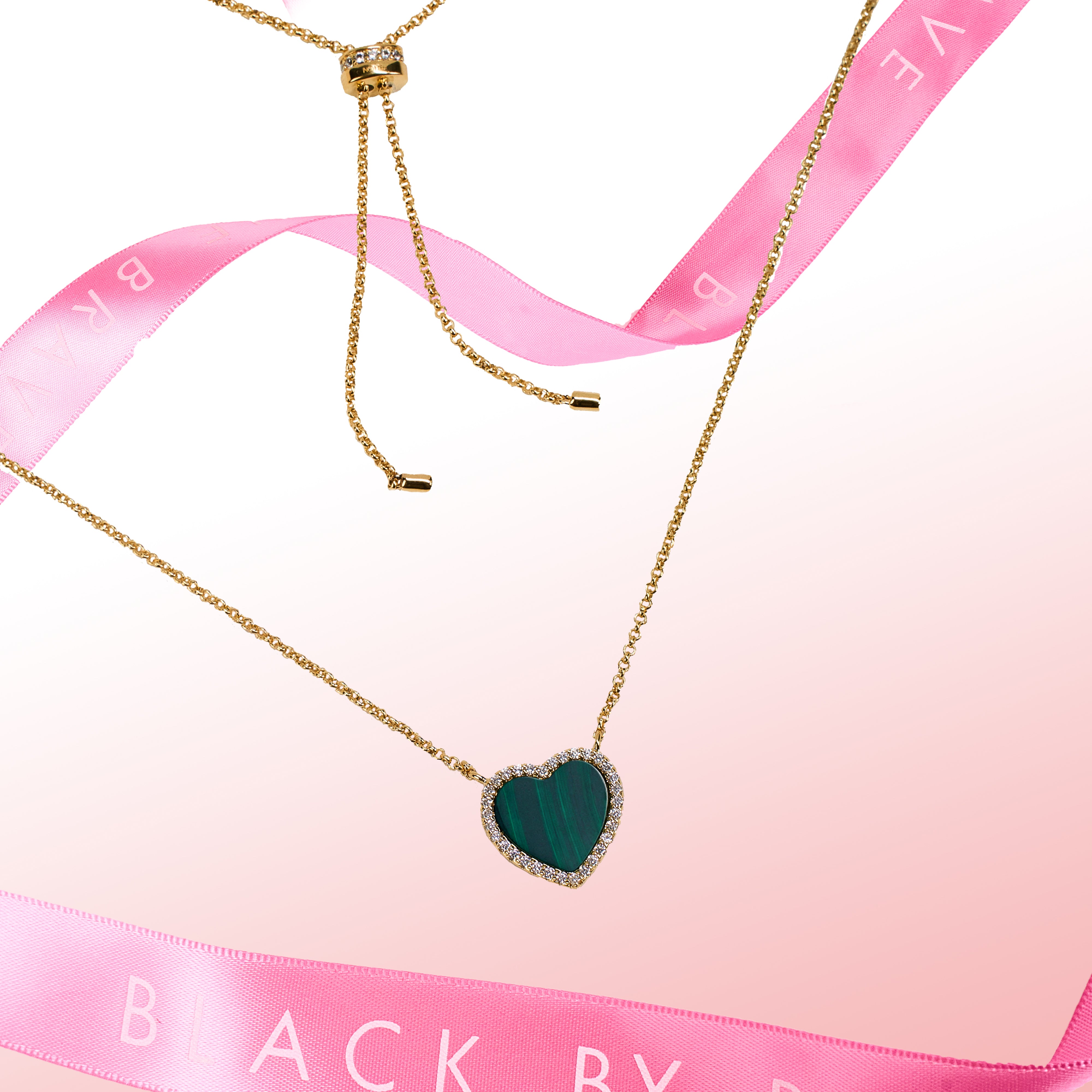 Love heart love Necklace Brass 18K Gold Plating & Green Heart Malachite