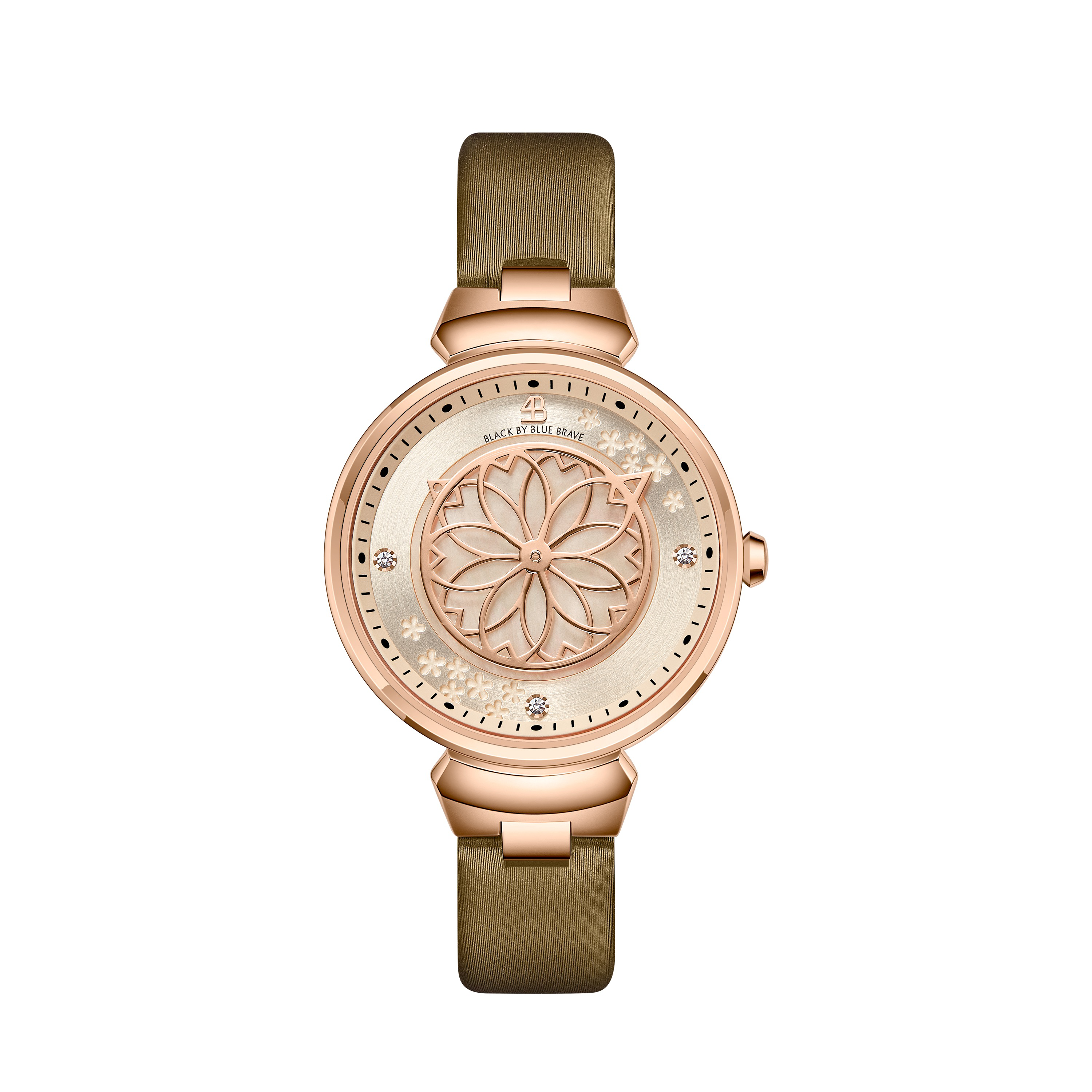Champagne Cherry Blossom Watch With Rosegold Flower Necklace & White Ceramic