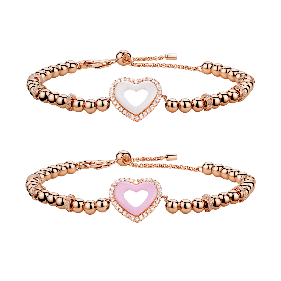 Love Heart Pink Ceramic Bracelet & White Ceramic Bracelet