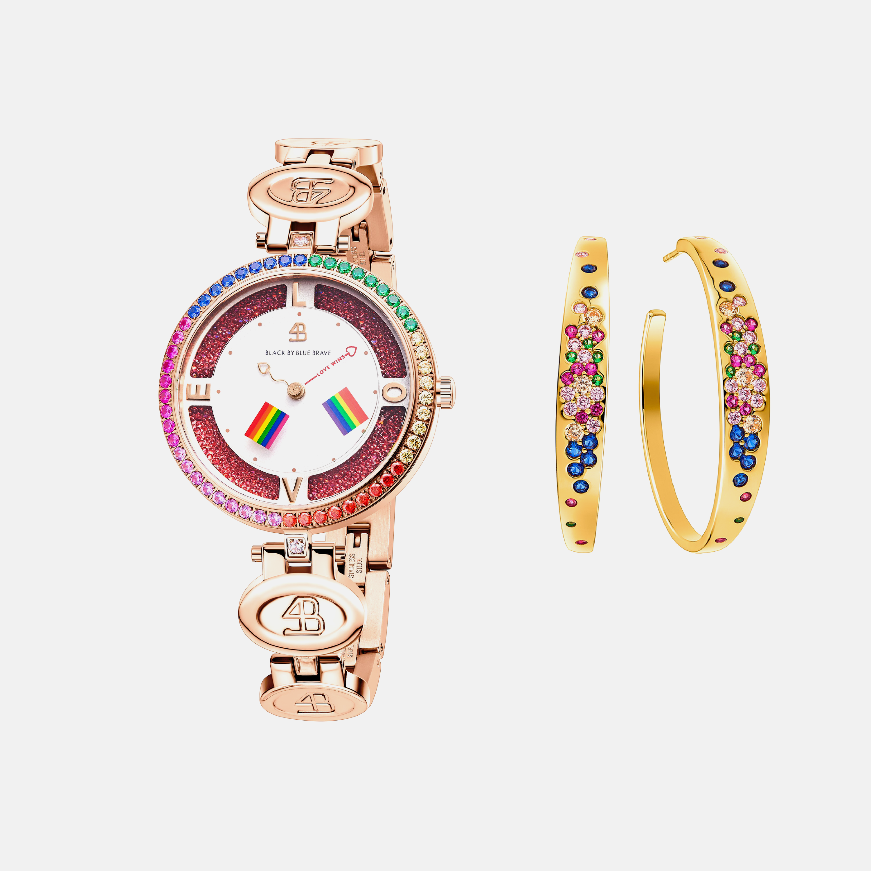 ROSEGOLD LOVE WINS 2024 WATCH WITH BLOSSOM EARRINGS