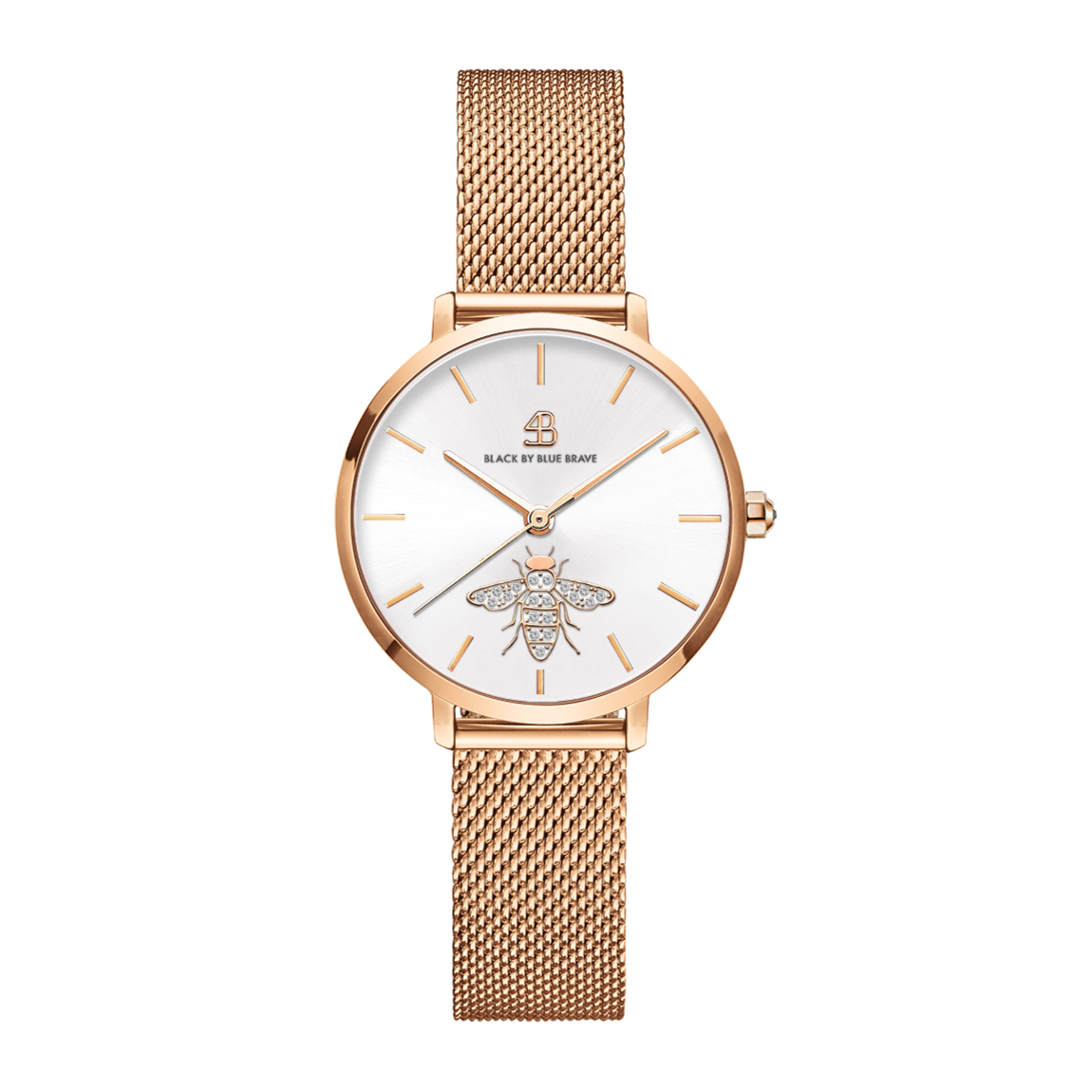 Honey Bee 32mm White Dial White Crystal Bee Rosegold Meshband Watch
