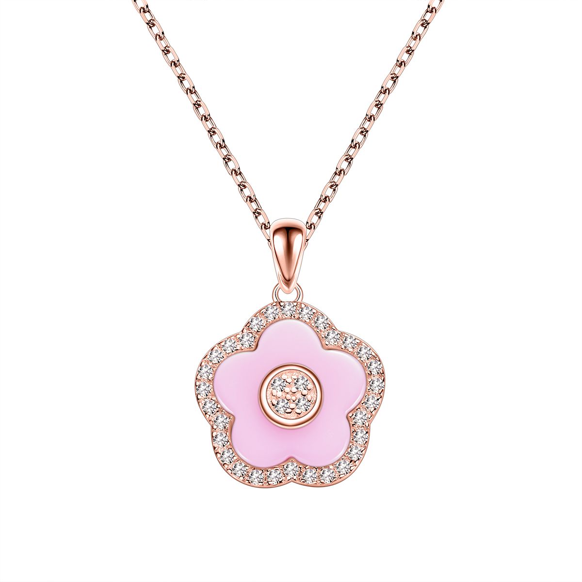 PINK DIAMOND CHERRY BLOSSOM CERAMIC WATCH WITH FLOWER CERAMIC JEWELLERIES (EARRINGS & NECKLACE & BRACELET & RING)