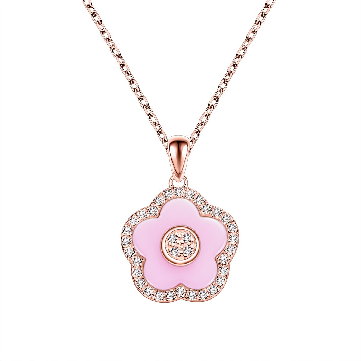 Pink Diamond Cherry Blossom Ceramic Watch With Flower Ceramic Jewelleries (Earrings & Necklace & Bracelet)