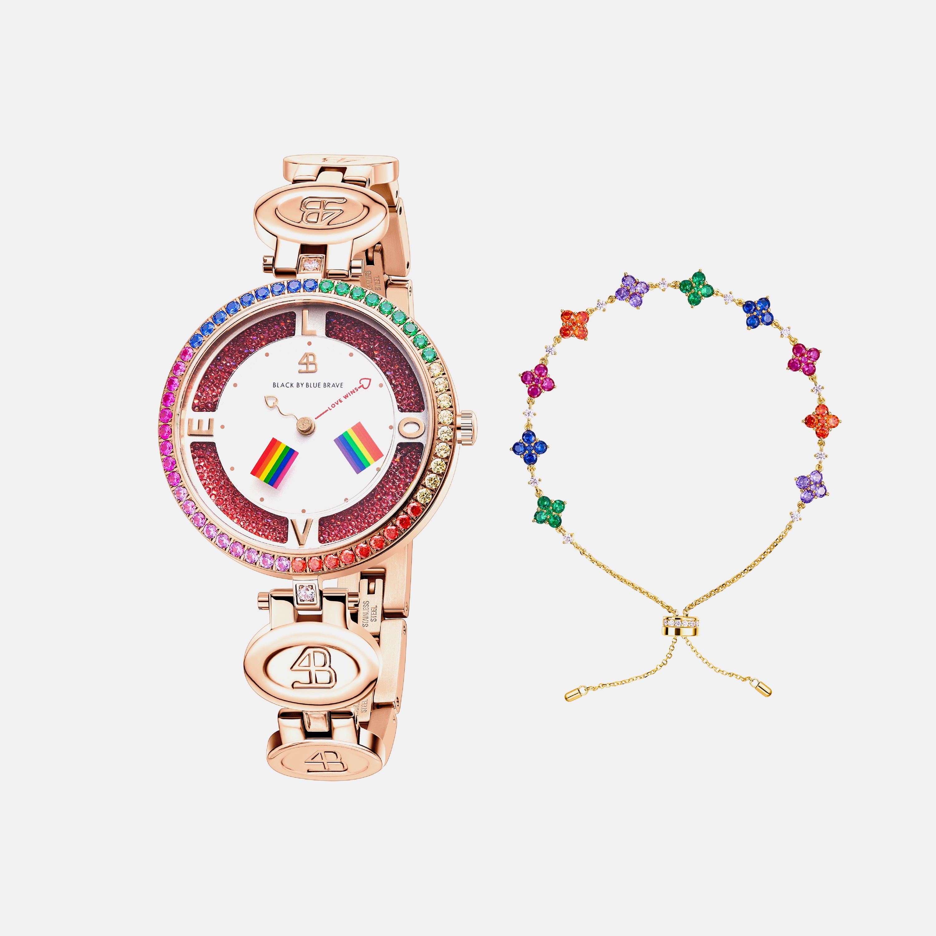 ROSEGOLD LOVE WINS 2024 WATCH WITH CLOVER BRACELET