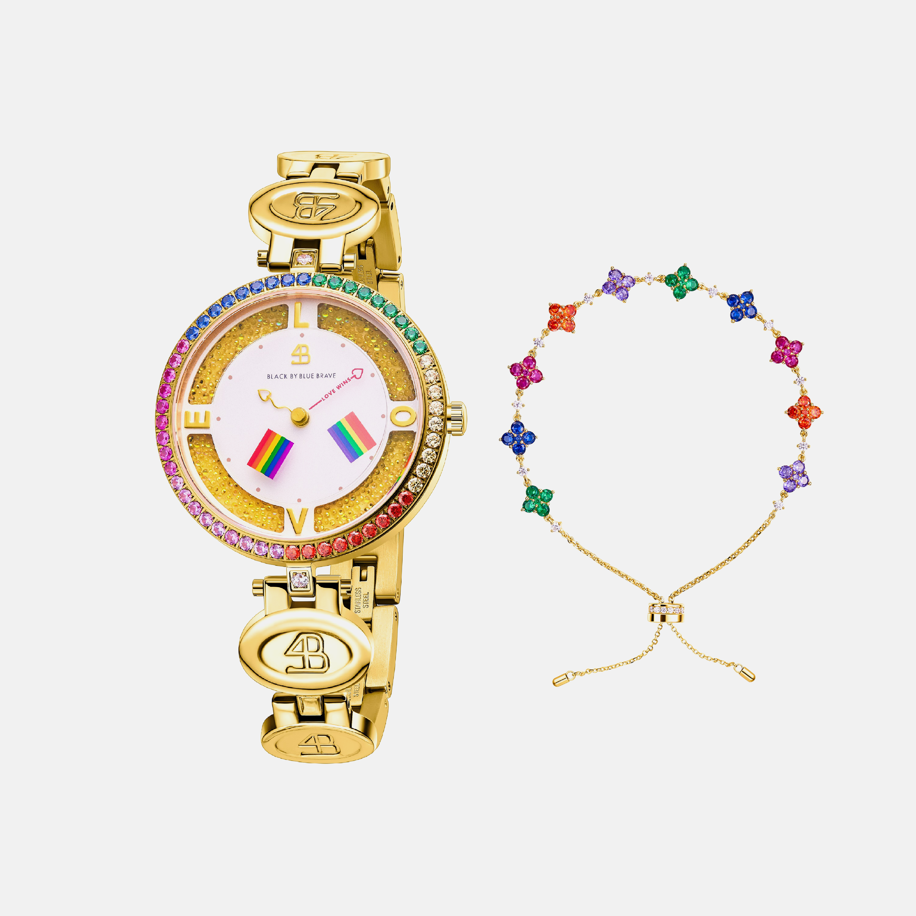 GOLD LOVE WINS 2024 WATCH WITH CLOVER BRACELET