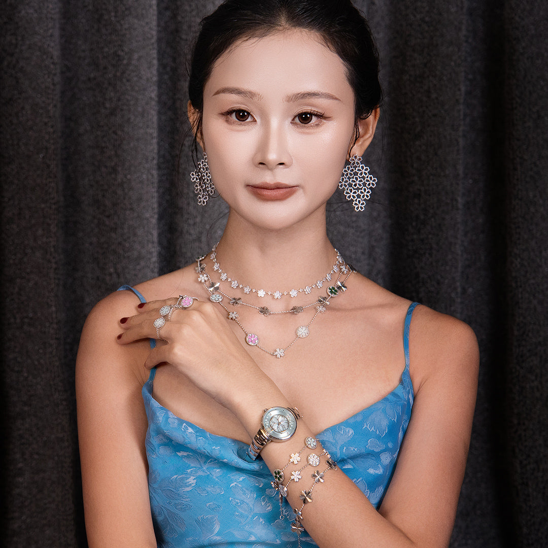 Blue Cherry Blossom Watch With Silver Cherry Blossom Gleam Bracelet - BLACK BY BLUE BRAVE