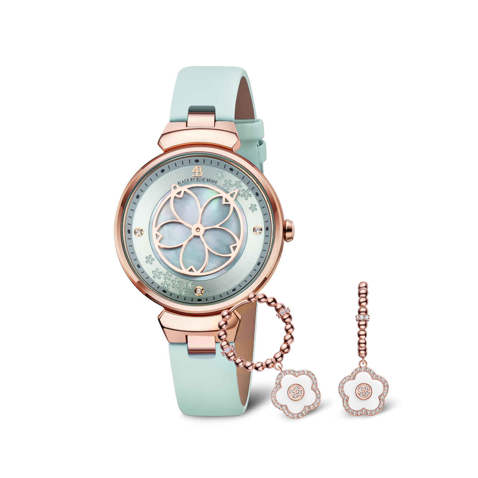 Women's Watches-Blue Cherry Blossom Watch-Leather Strap Watch