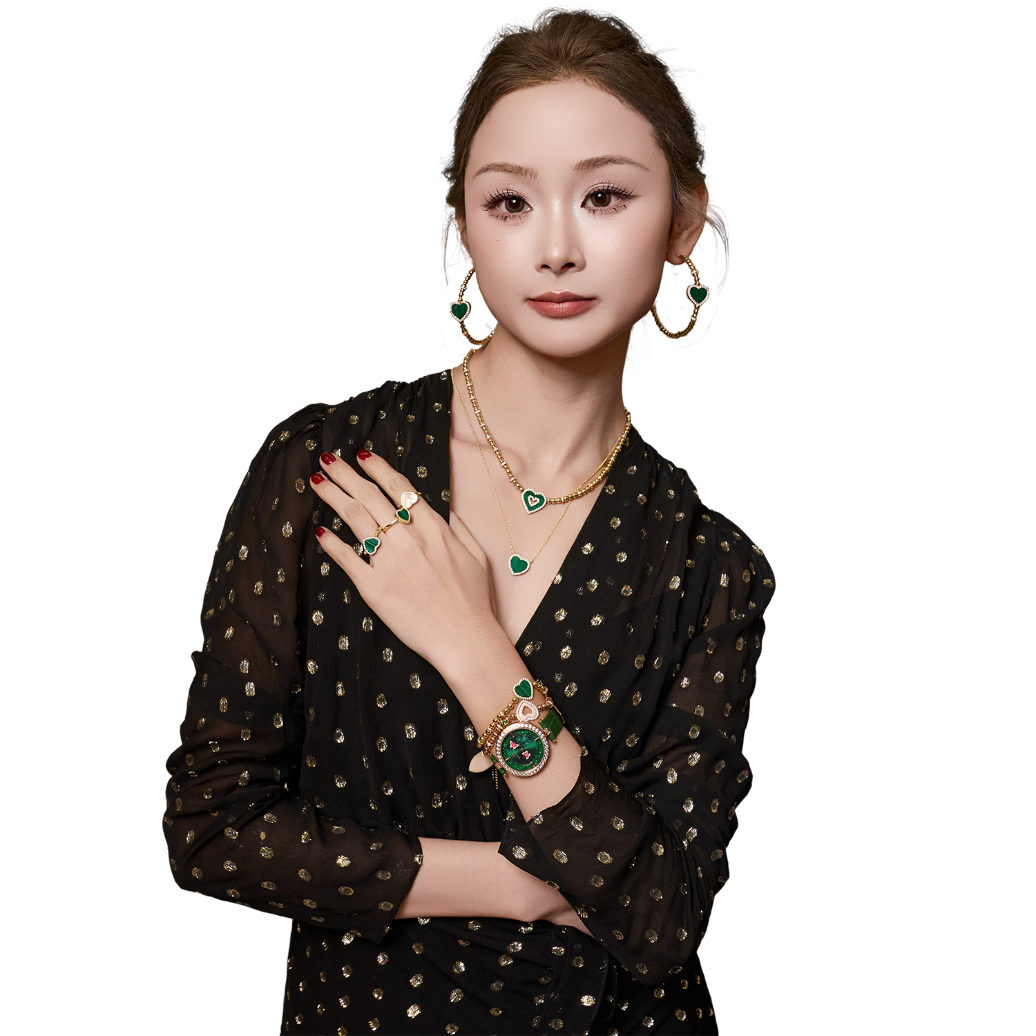 Butterfly Lovers 34mm Green Dial Moving Butterfly Hands Leather Strap Watch - 4B11113 - Model wearing - Black By Blue Brave