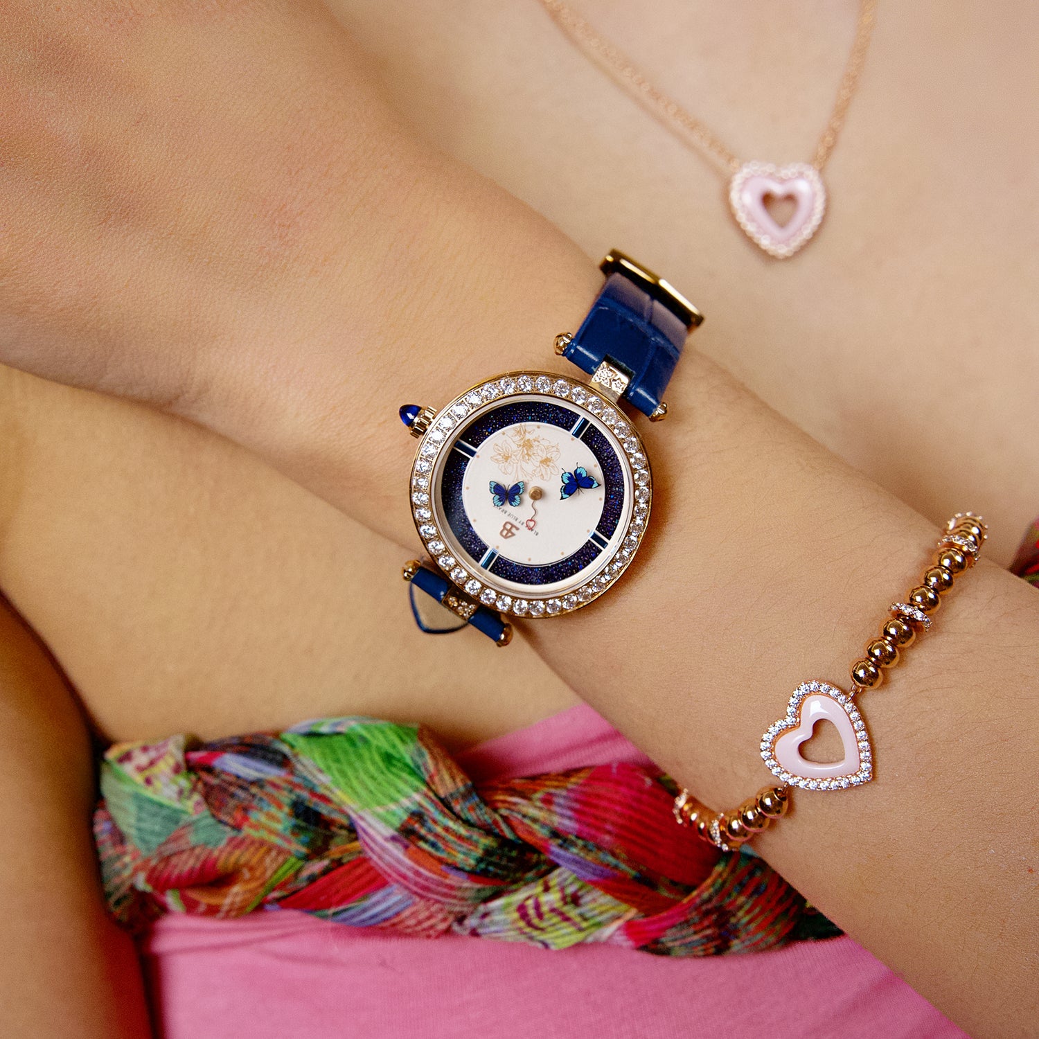Butterfly Lovers Watch | Butterfly Hands Pink Leather Strap