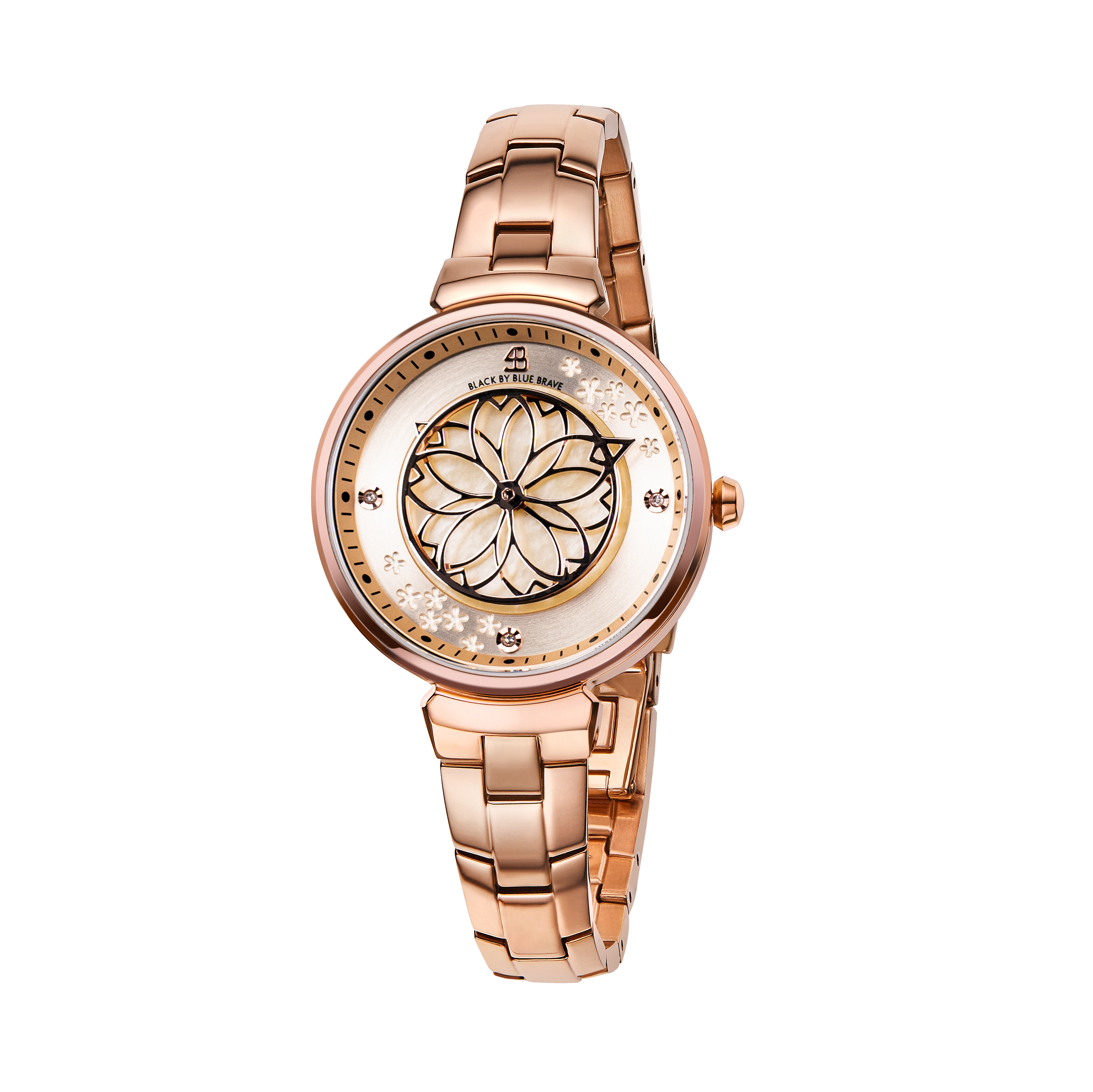 Cherry Blossom 32mm Champagne Mother Of Pearl Dial Sakura Petal Hand Rose Gold Bracelet Watch - 4B1208 - front - Black By Blue Brave