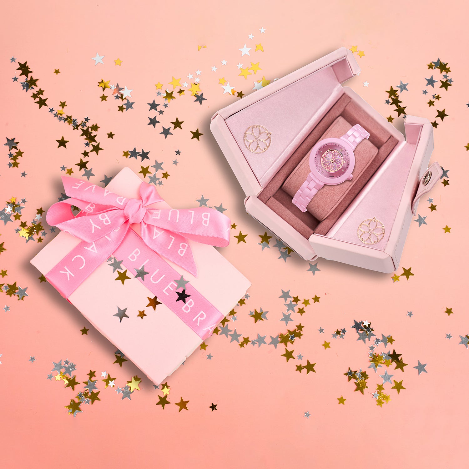 Cherry Blossom 34mm Pink Mother Of Pearl Dial Sakura Petal Hand Ceramic Watch - 4B1230 - Gift Box - Black By Blue Brave