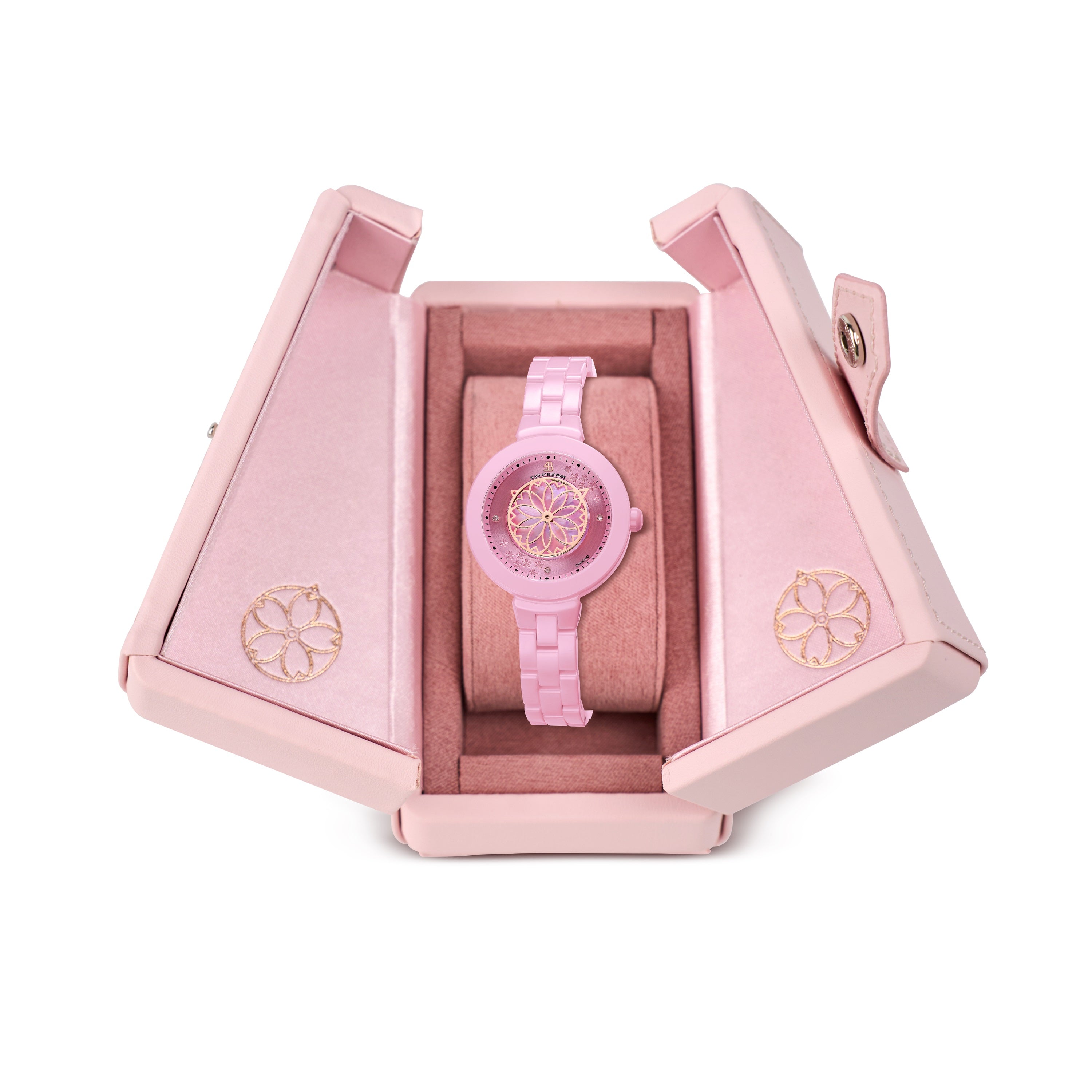 Cherry Blossom 34mm Pink Mother Of Pearl Dial Sakura Petal Hand Ceramic Watch - 4B1230 - packaging - Black By Blue Brave