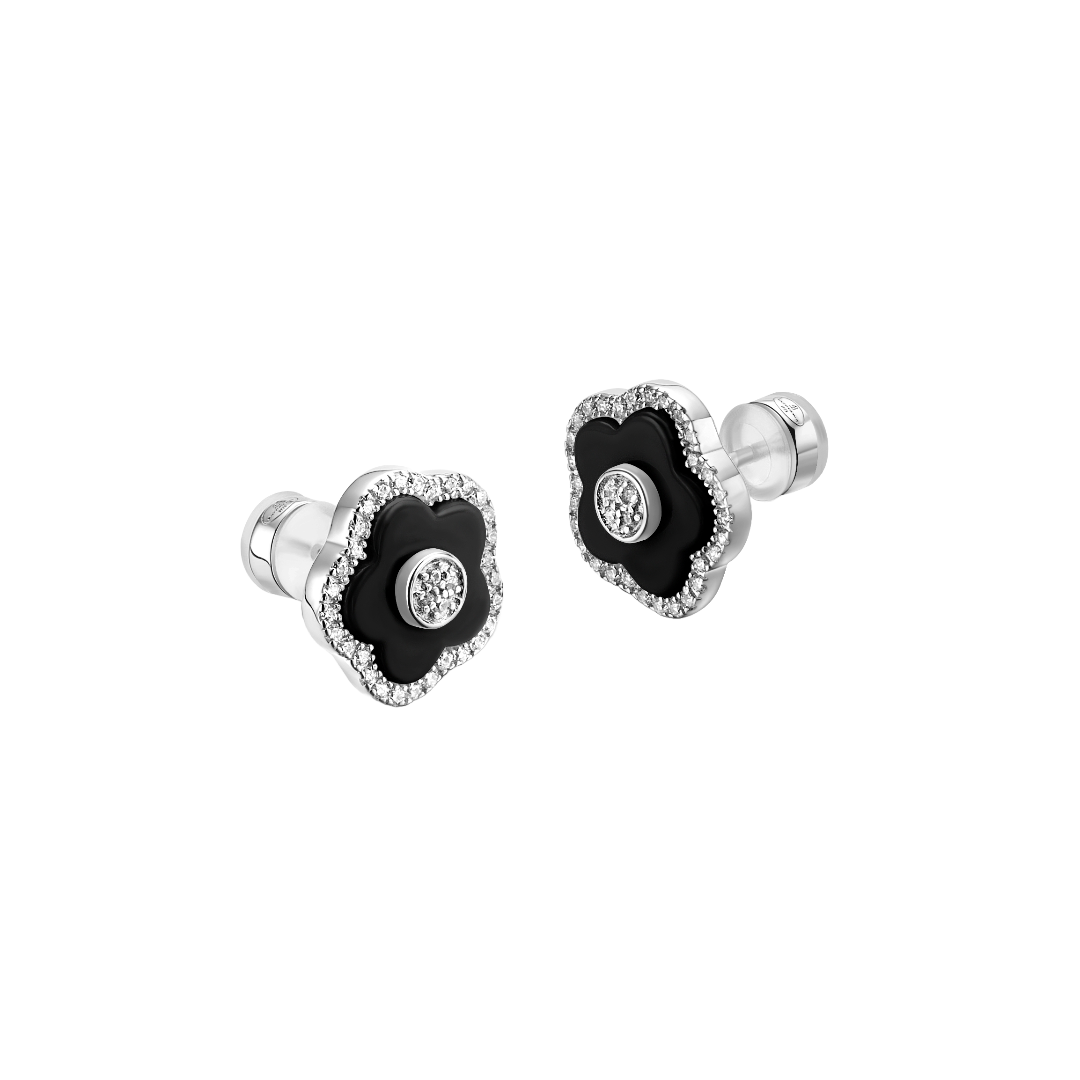 Jewelry Stud Earrings-Cherry Blossom Black Stud Earrings