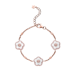 Cherry Blossom Ceramic Three White Ceramic Flowers Rosegold Bracelet 18K Rose Gold Plated