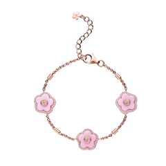 Cherry Blossom Ceramic Three Pink Ceramic Flowers Rosegold Bracelet 18K Rose Gold Plated