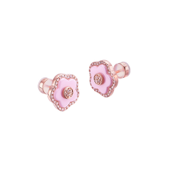 Cherry Blossom Ceramic Pink Ceramic Flowers Rosegold Stud Earrings 18K Rose Gold Plated
