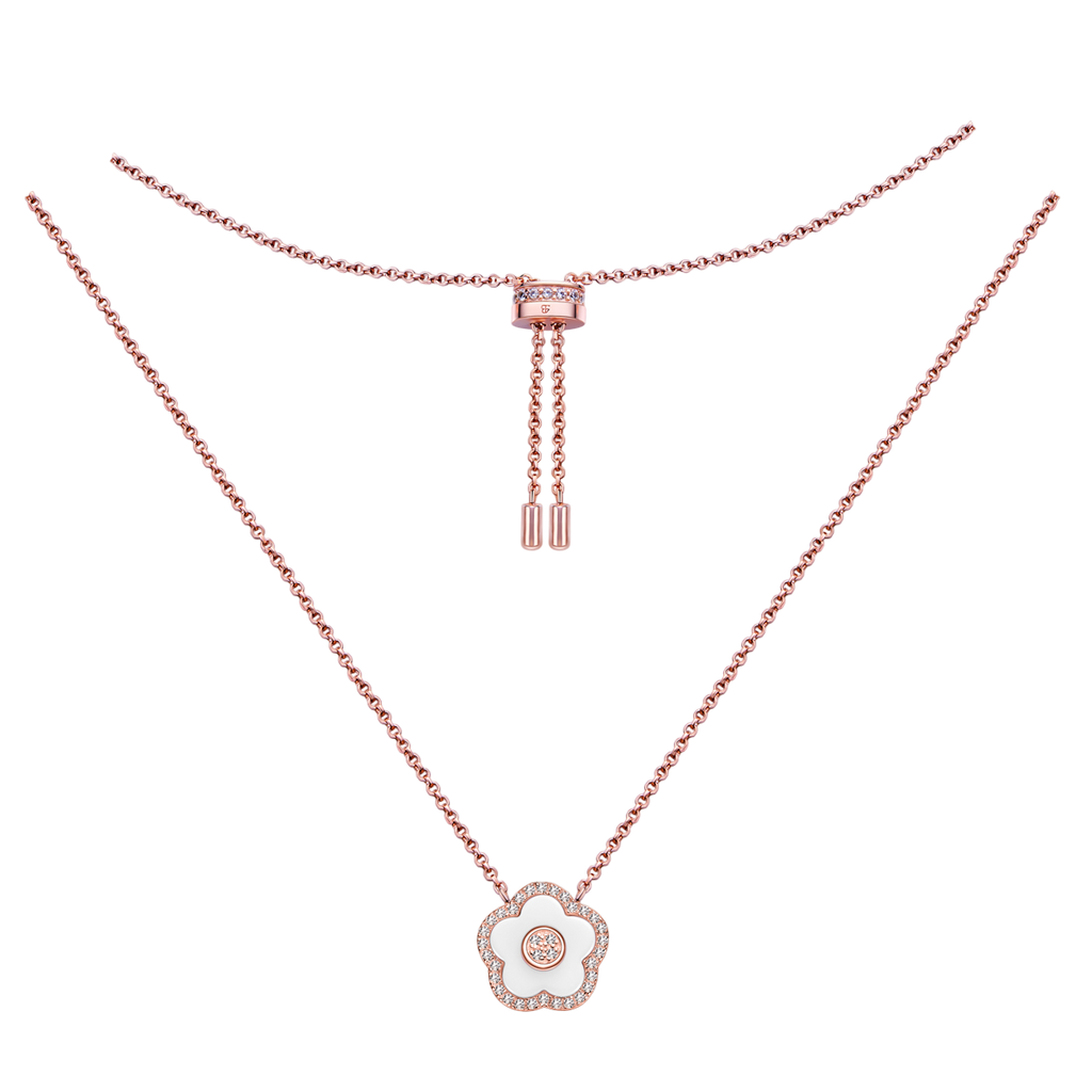 Cherry Blossom Necklace - Ceramic Flower Rose Gold Neckalce