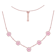 Cherry Blossom Ceramic Five Pink Ceramic Flowers Rose Gold Adjustable Necklace 18K Rose Gold Plated