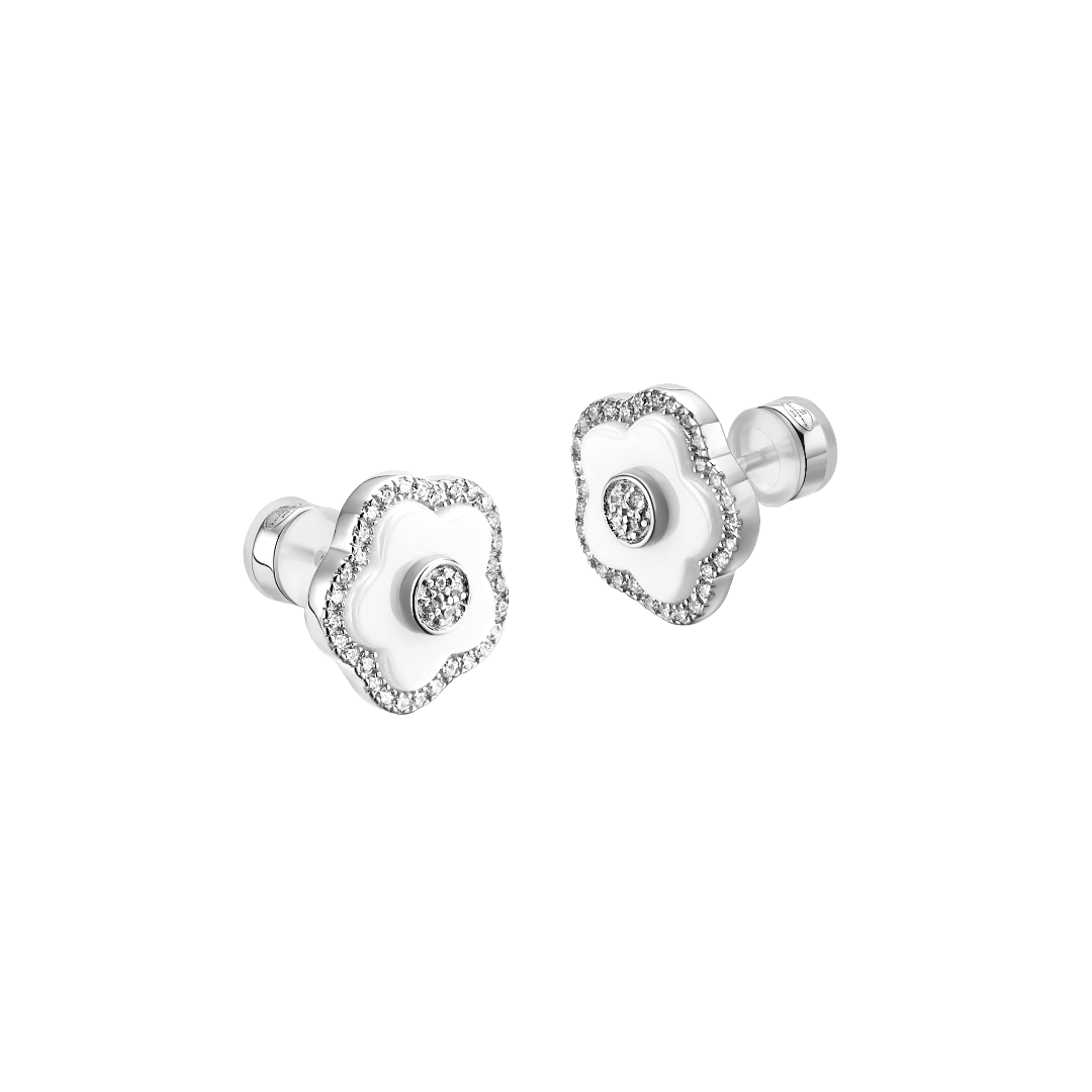 Jewelry Stud Earrings-Cherry Blossom White Stud Earrings