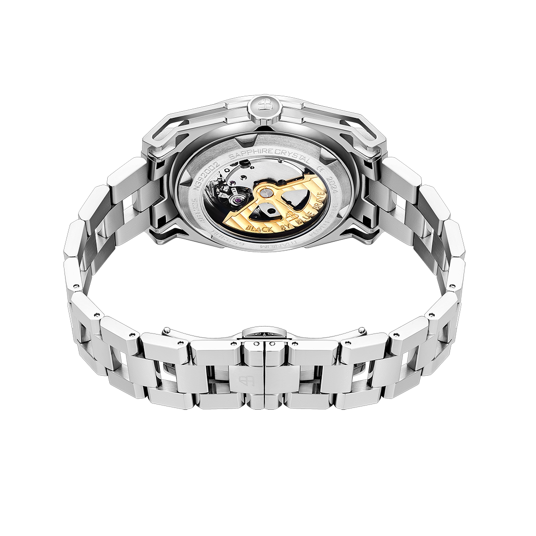 Classic 2024 40mm Black Dial Silver Bracelet Automatic Watch - 4B1222 - Back side - Black By Blue Brave