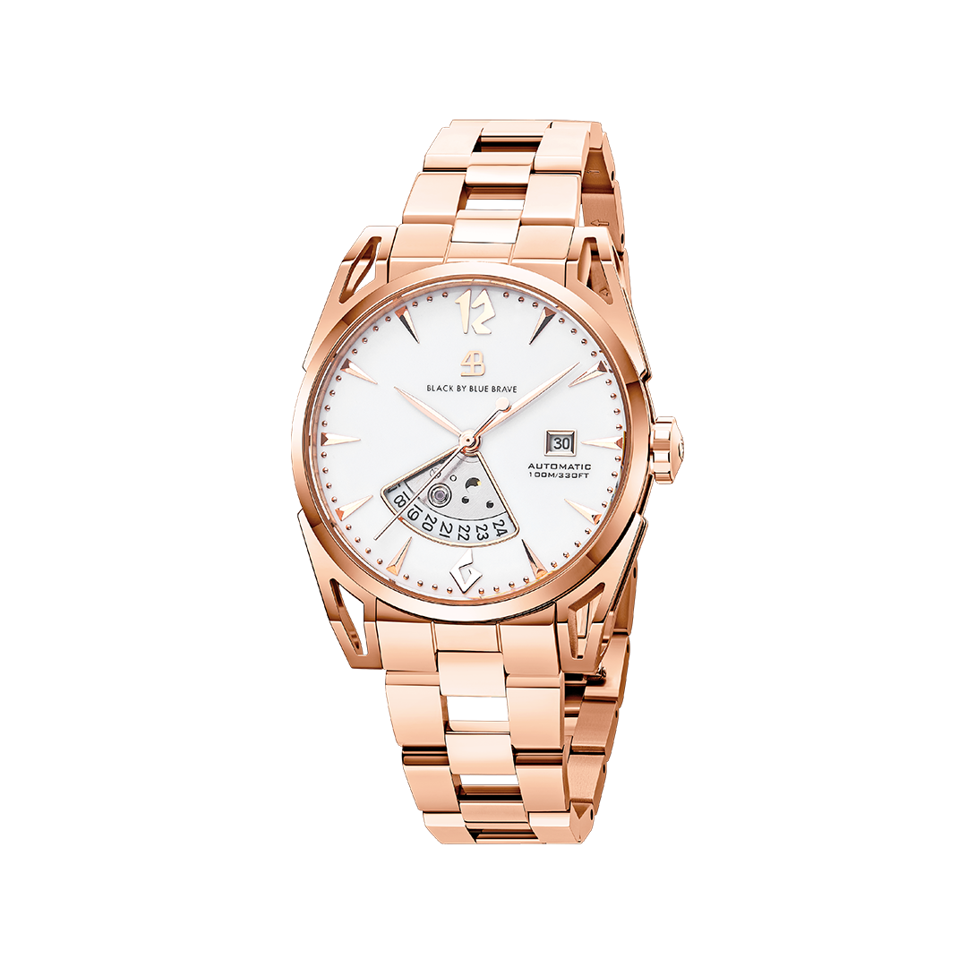 Classic 2024 40mm White Dial Rose Gold Bracelet Automatic Watch - 4B1225 - front - Black By Blue Brave