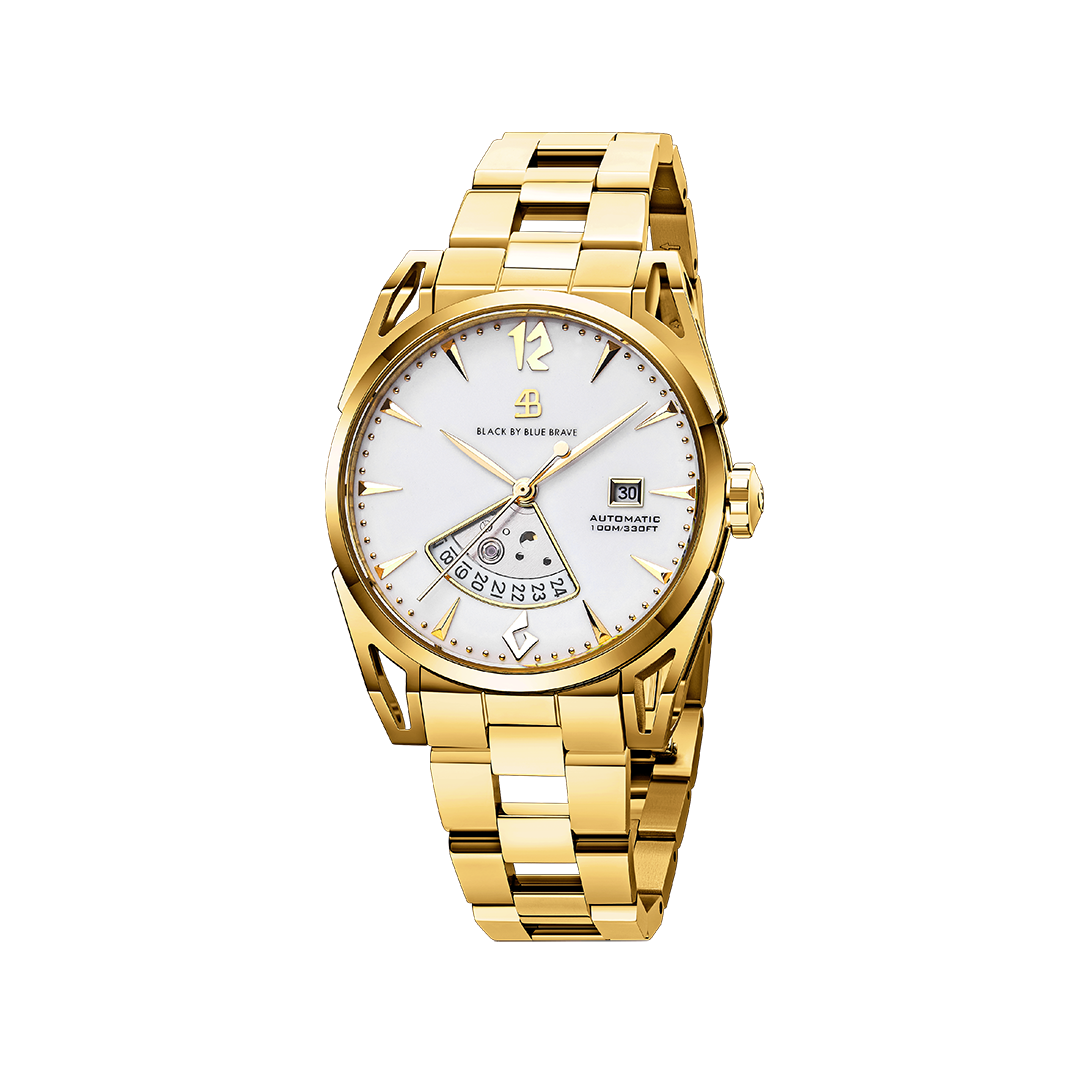 Classic 2024 40mm White Dial Gold Bracelet Automatic Watch - 4B1226 - front - Black By Blue Brave