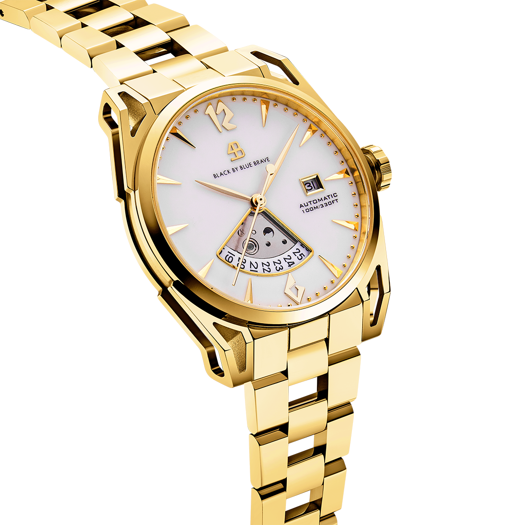 Classic 2024 40mm White Dial Gold Bracelet Automatic Watch - 4B1226 - side view - Black By Blue Brave