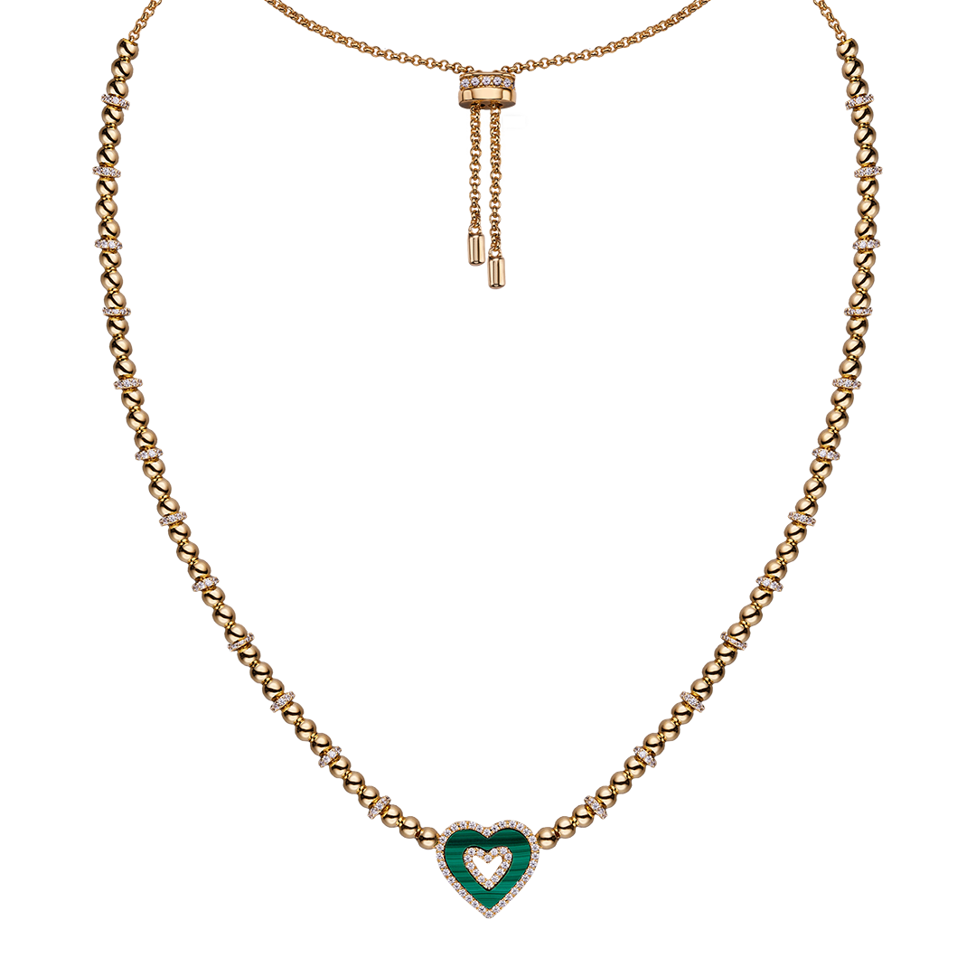 Love heart love Necklace Brass 18K Gold Plating & Green Heart Malachite