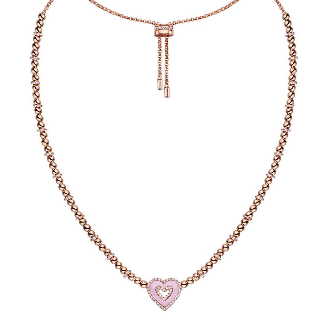 Love Heart Pink Ceramic Double Heart Necklace 18K Rose Gold Plated