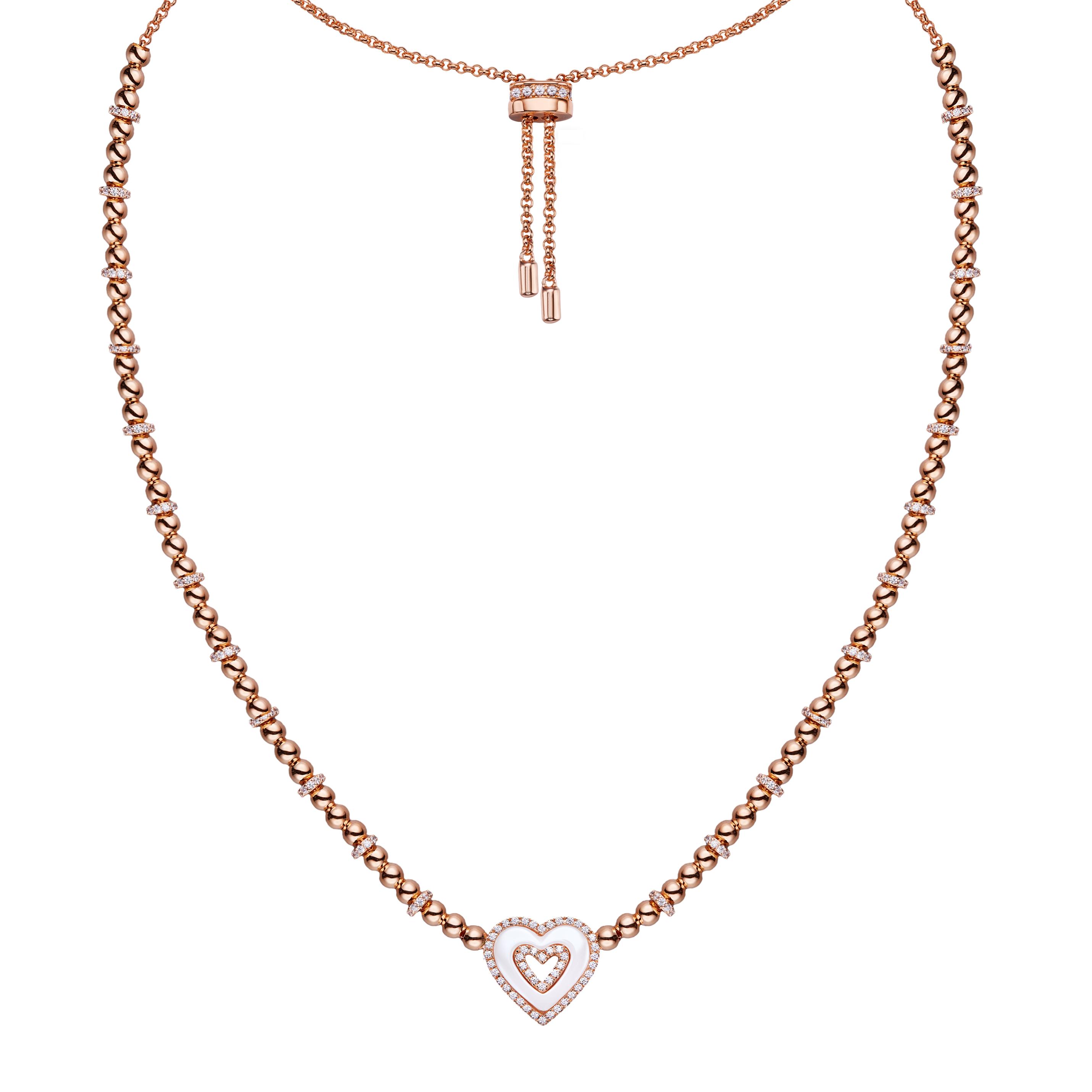 Love Heart White Ceramic Double Heart Necklace 18K Rose Gold Plated