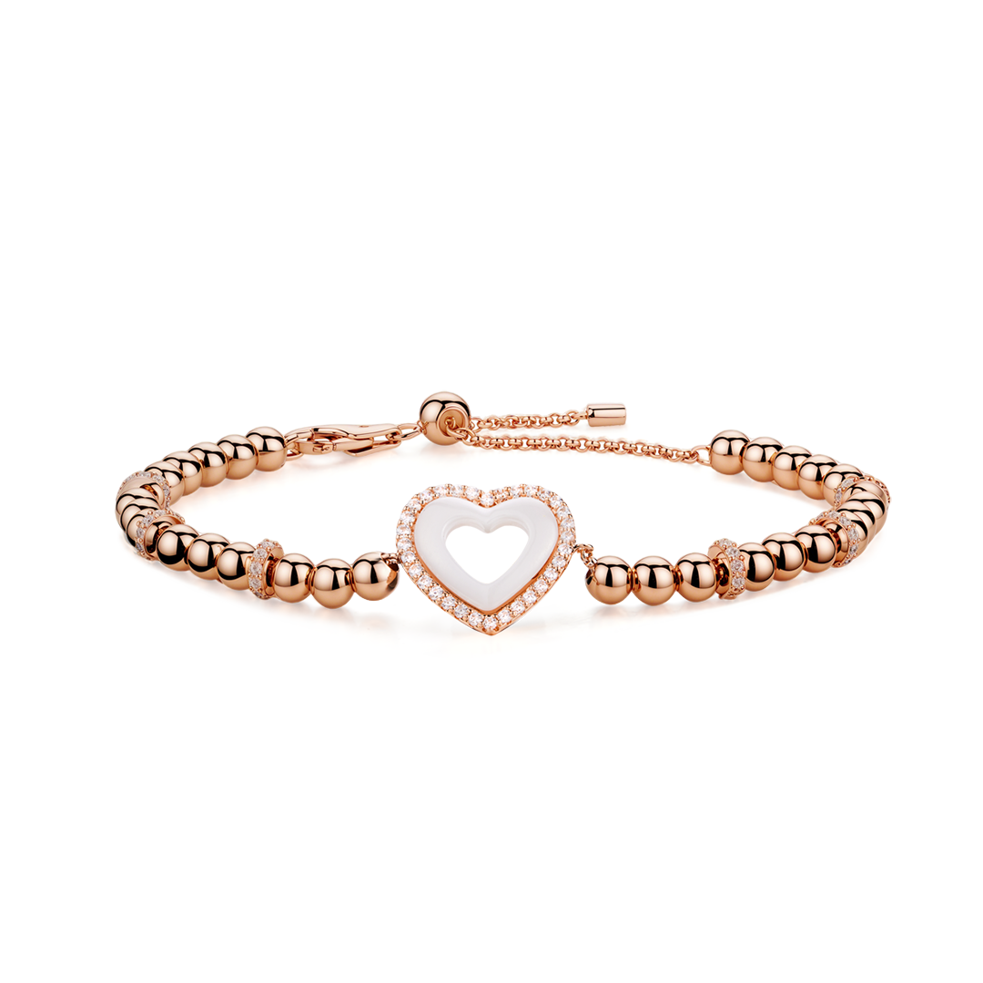 Love Heart White Ceramic Bracelet 18K Rose Gold Plated