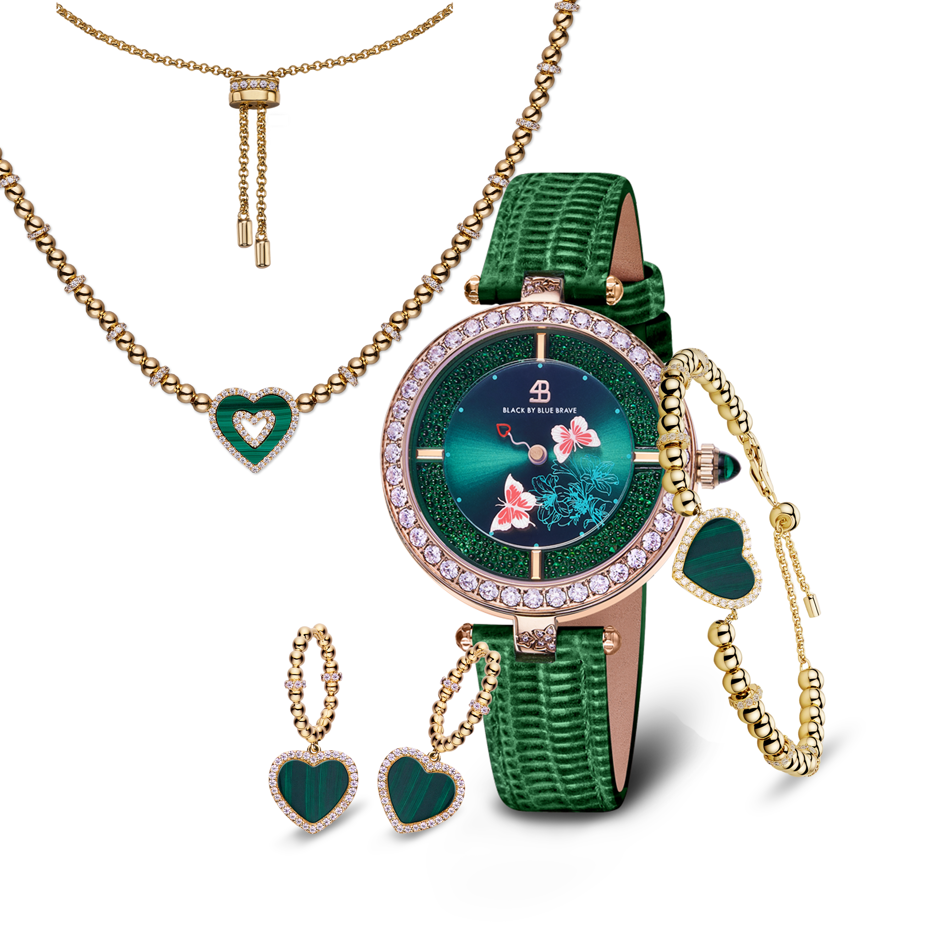 Women's Watches-Green Butterfly Loves Watch-Leather Strap Watch