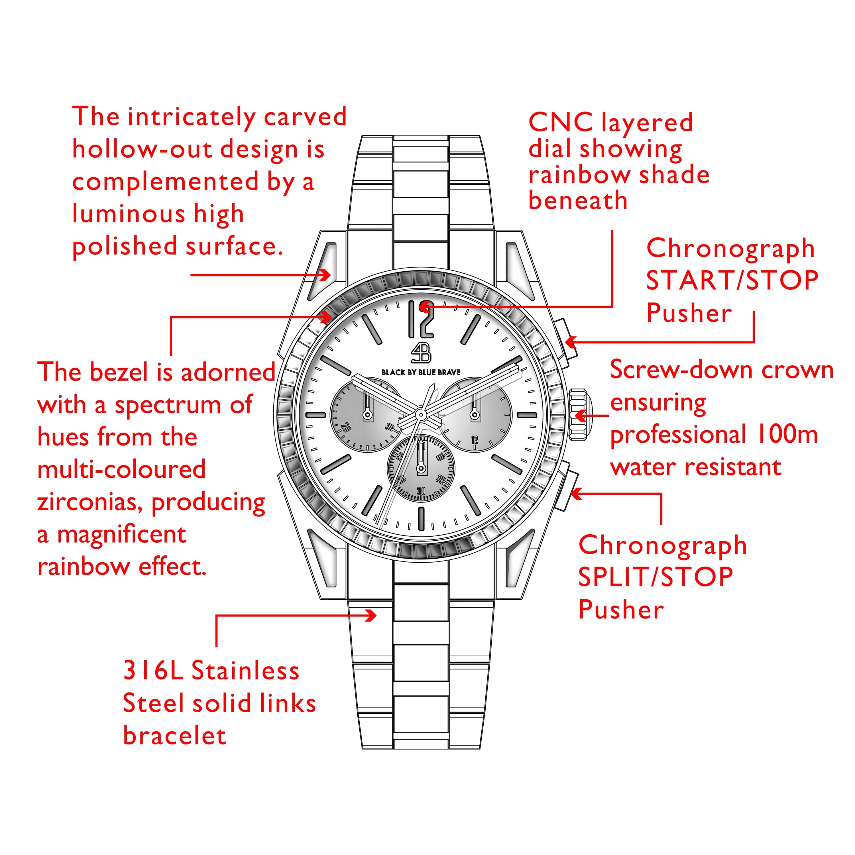 Love Wins 40mm Gold Chronograph Rainbow Zirconia Bracelet Watch