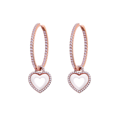 Love Heart White Ceramic Earrings 18K Rose Gold Plated 35mm