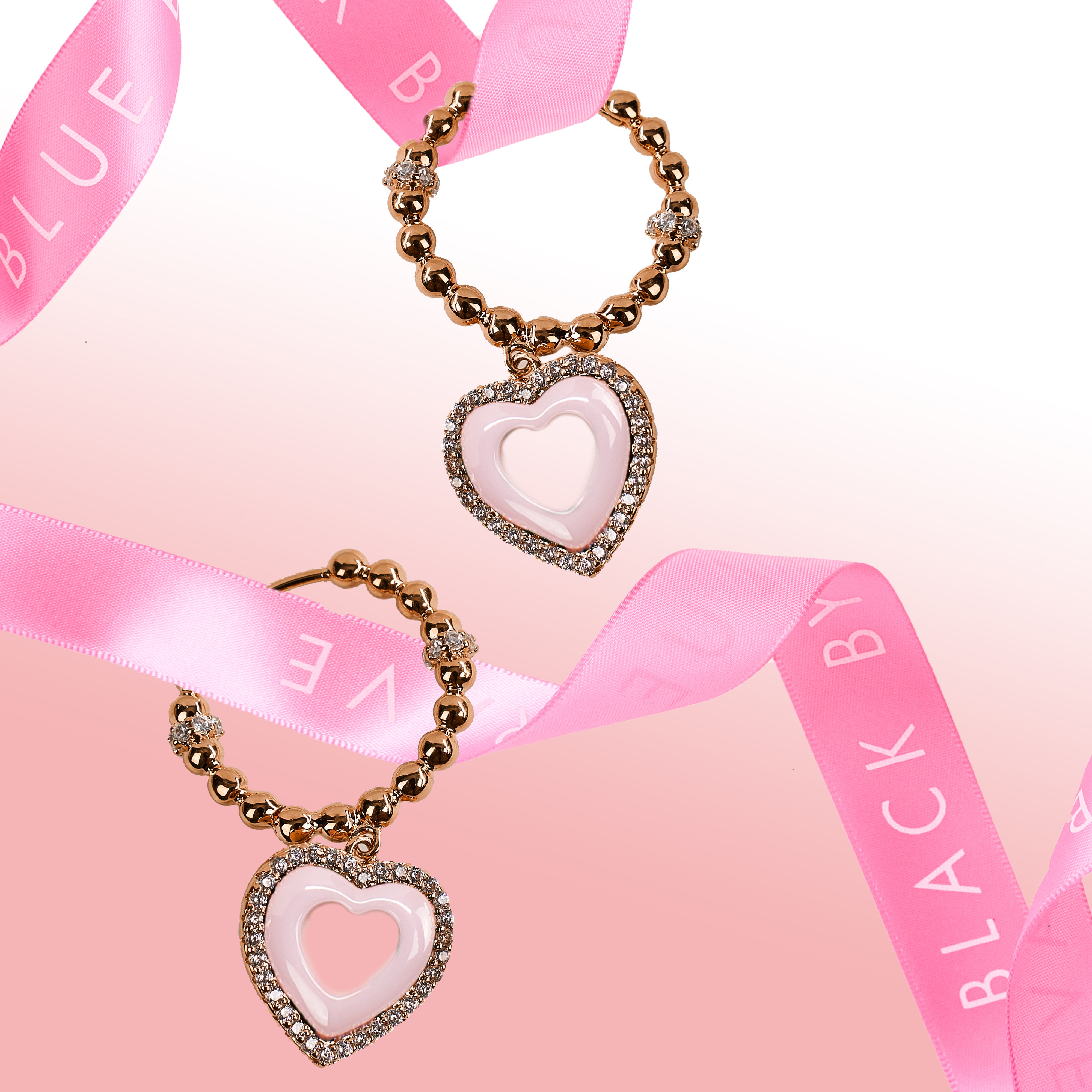 Love Heart Pink Ceramic Earrings 18K Rose Gold Plated 20mm - 4B4339 - showcase - Black By Blue Brave
