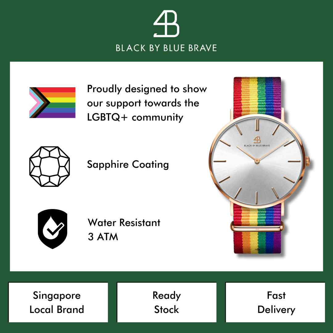 Love Wins 36mm/40mm Rosegold Case Rainbow Nylon Strap Watch - 4B0545 - Selling point map - Black By Blue Brave