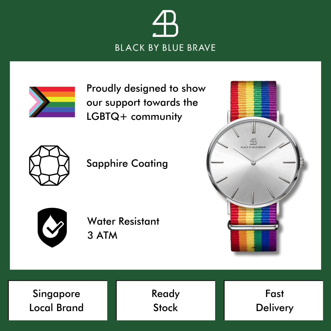 Love Wins 36mm/40mm Silver Case Rainbow Nylon Strap Watch - 4B0645 - Selling point map - Black By Blue Brave