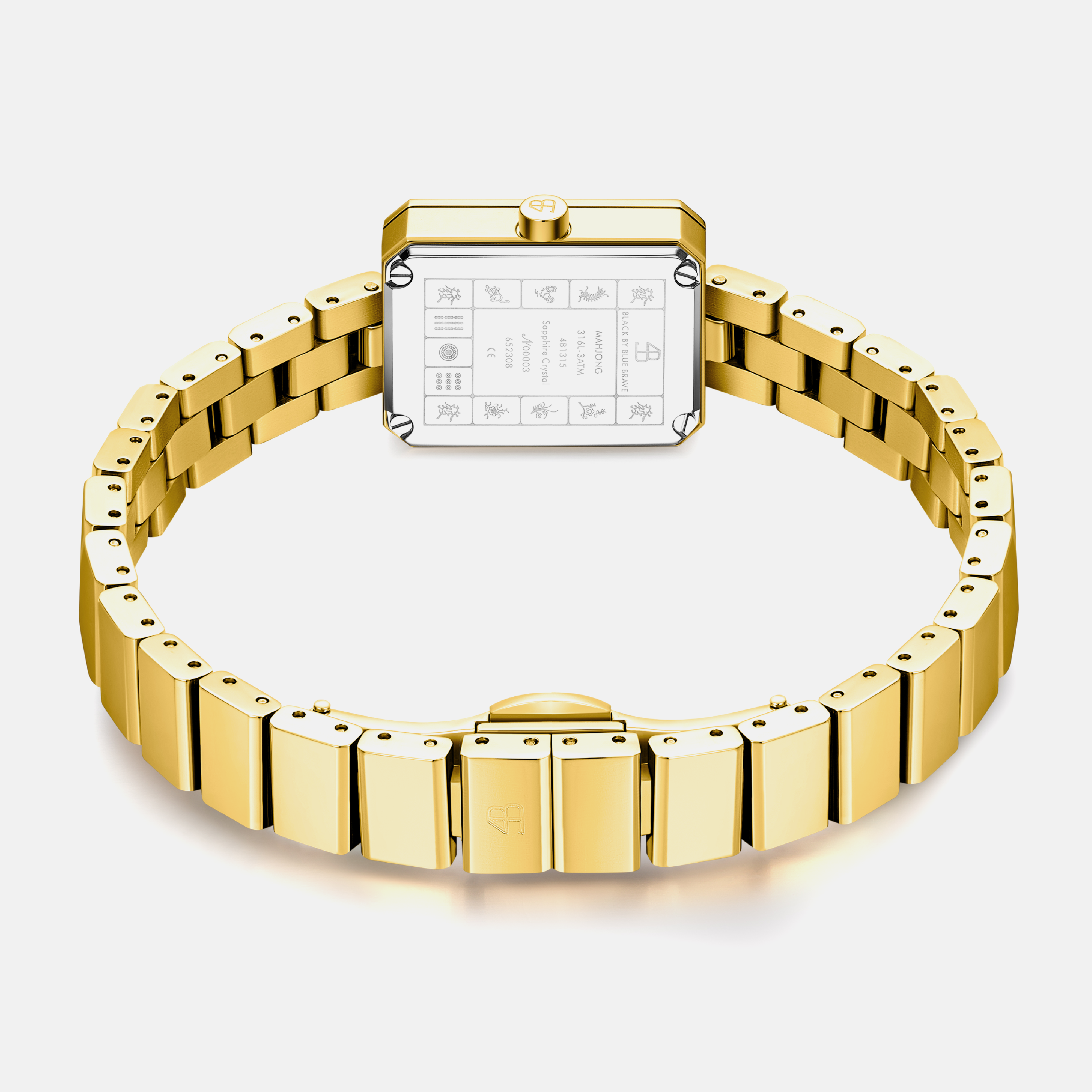 Mahjong 20*26mm Rainbow Crystal Dial Gold Bracelet Watch - 4B1313 - Back side - Black By Blue Brave