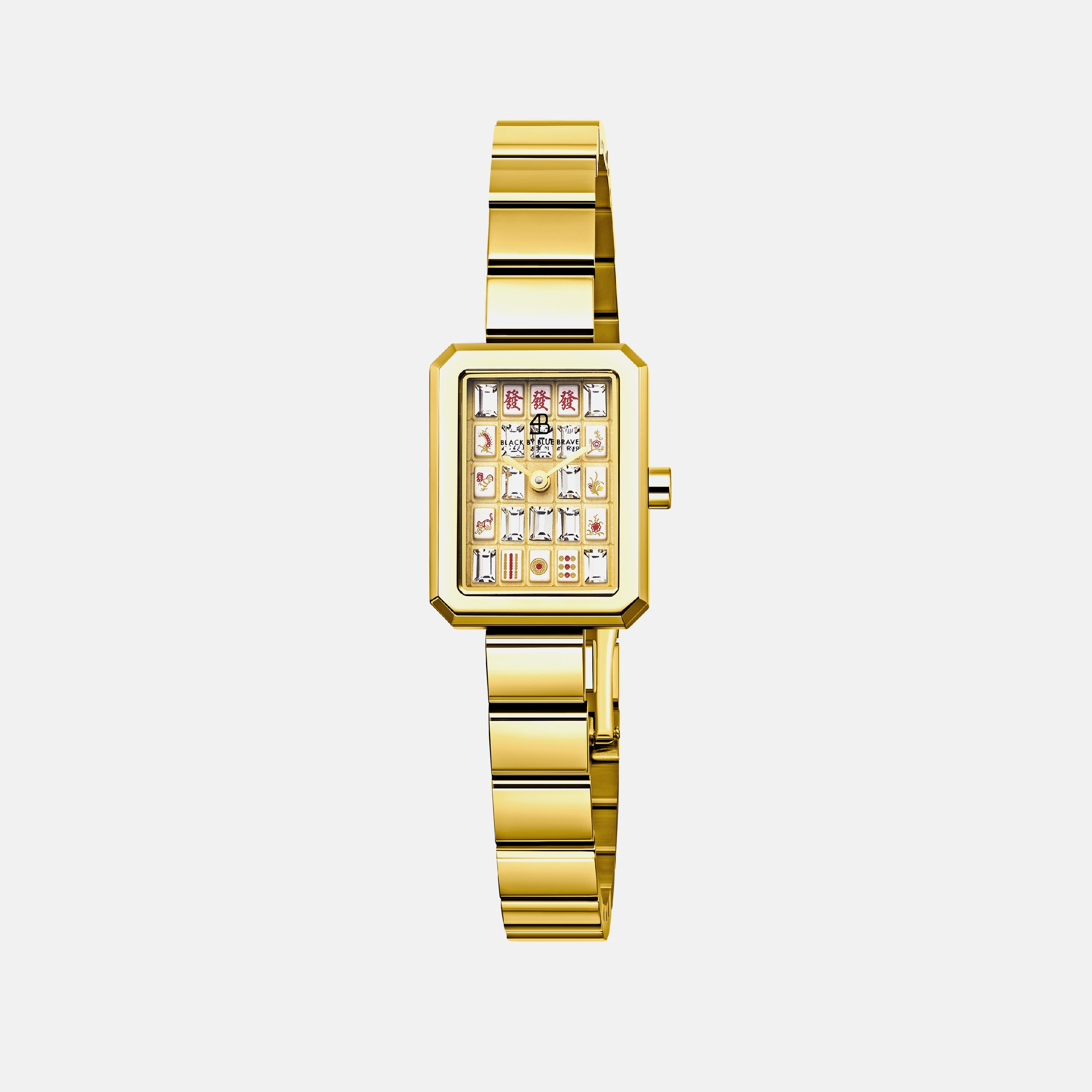 Mahjong 20*26mm Rainbow Crystal Dial Gold Bracelet Watch - 4B1313 - front - Black By Blue Brave