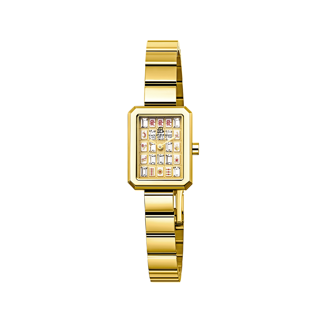 Mahjong 20*26mm Rainbow Crystal Dial Gold Bracelet Watch - 4B1313 - front - Black By Blue Brave