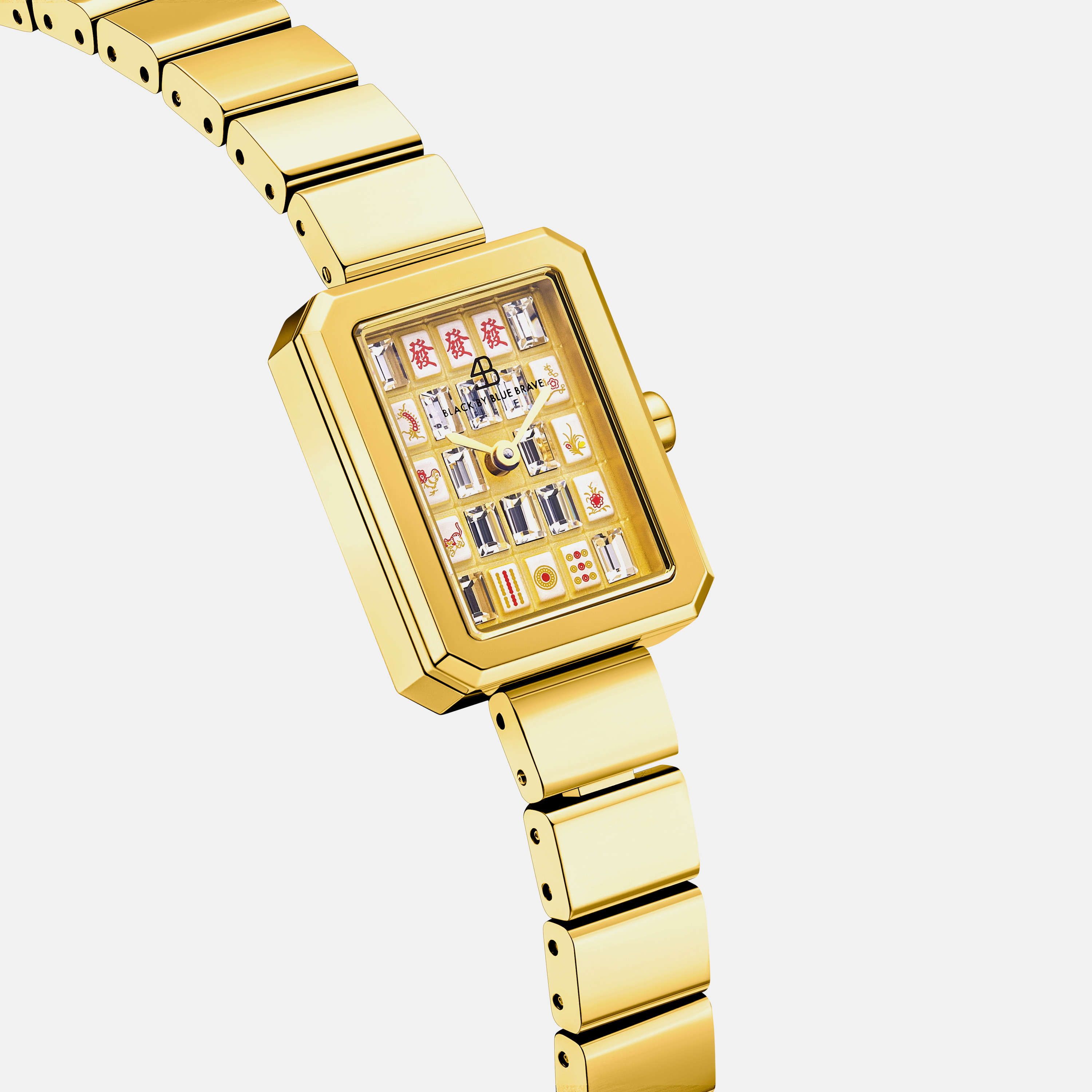 Mahjong 20*26mm Rainbow Crystal Dial Gold Bracelet Watch - 4B1313 - side view - Black By Blue Brave