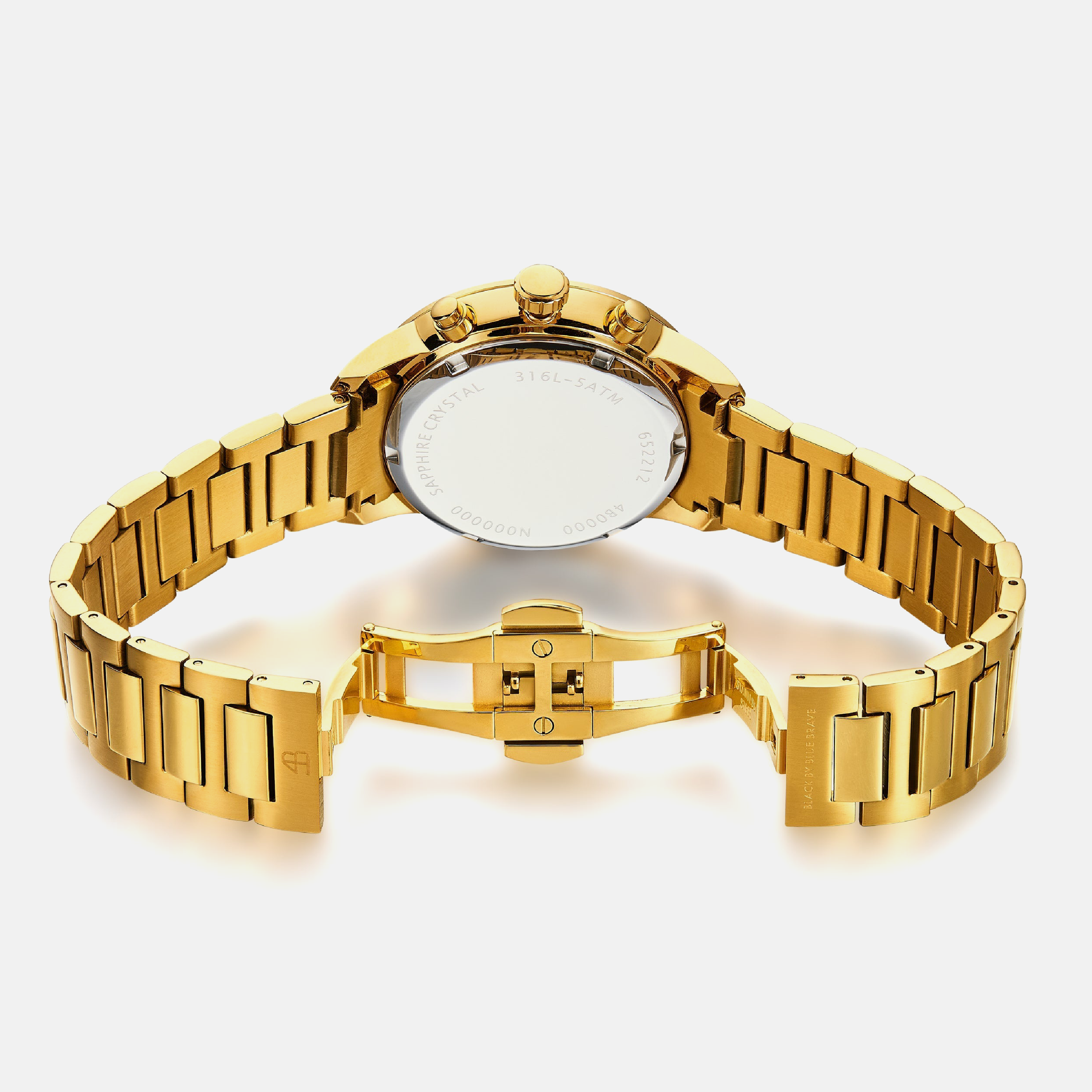 Merlion 40mm Red Dial Chronograph Moving Flyer Gold Bracelet Watch - 4B1163 - Back side - Black By Blue Brave