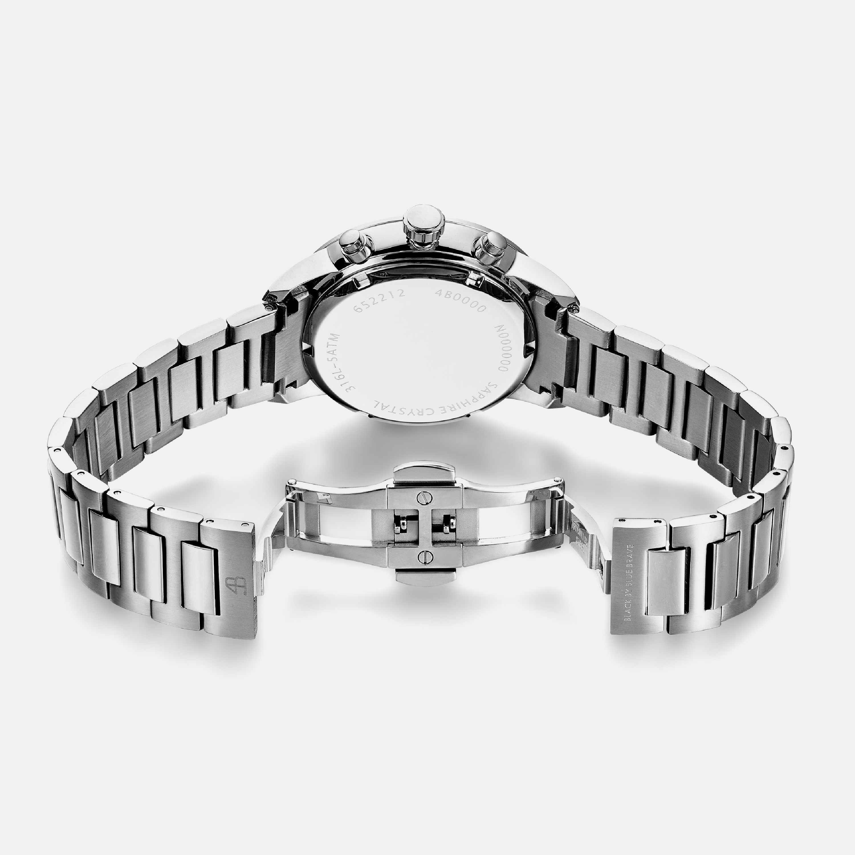 Merlion 40mm Red Dial Chronograph Moving Flyer Silver Bracelet Watch - 4B1165 - Back side - Black By Blue Brave