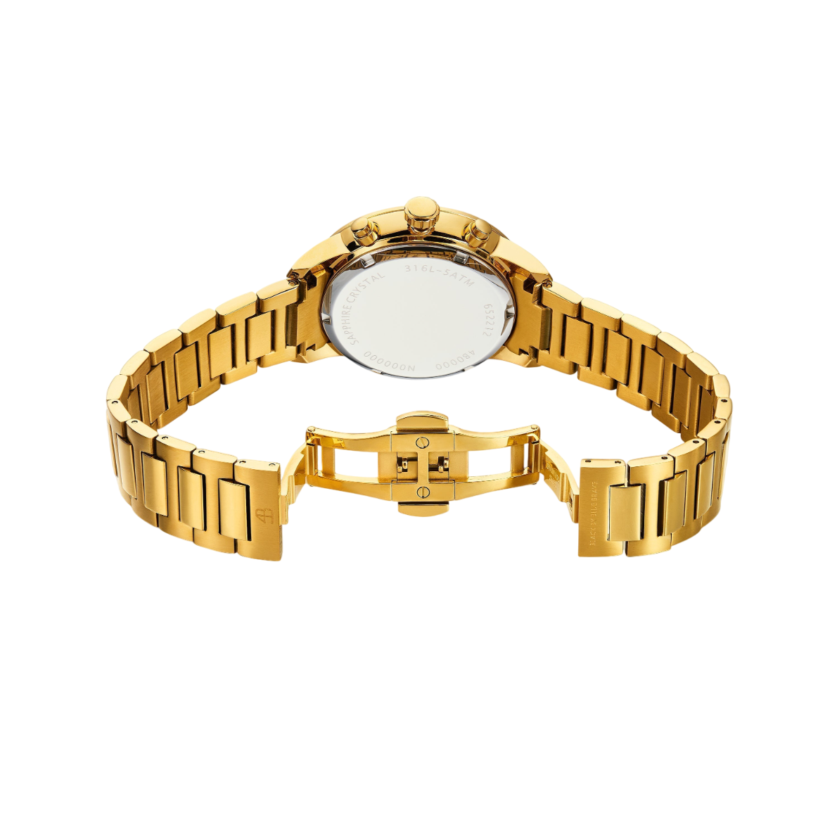 Merlion 40mm Rainbow Dial Chronograph Moving Flyer Gold Bracelet Watch - 4B1166 - Back side - Black By Blue Brave