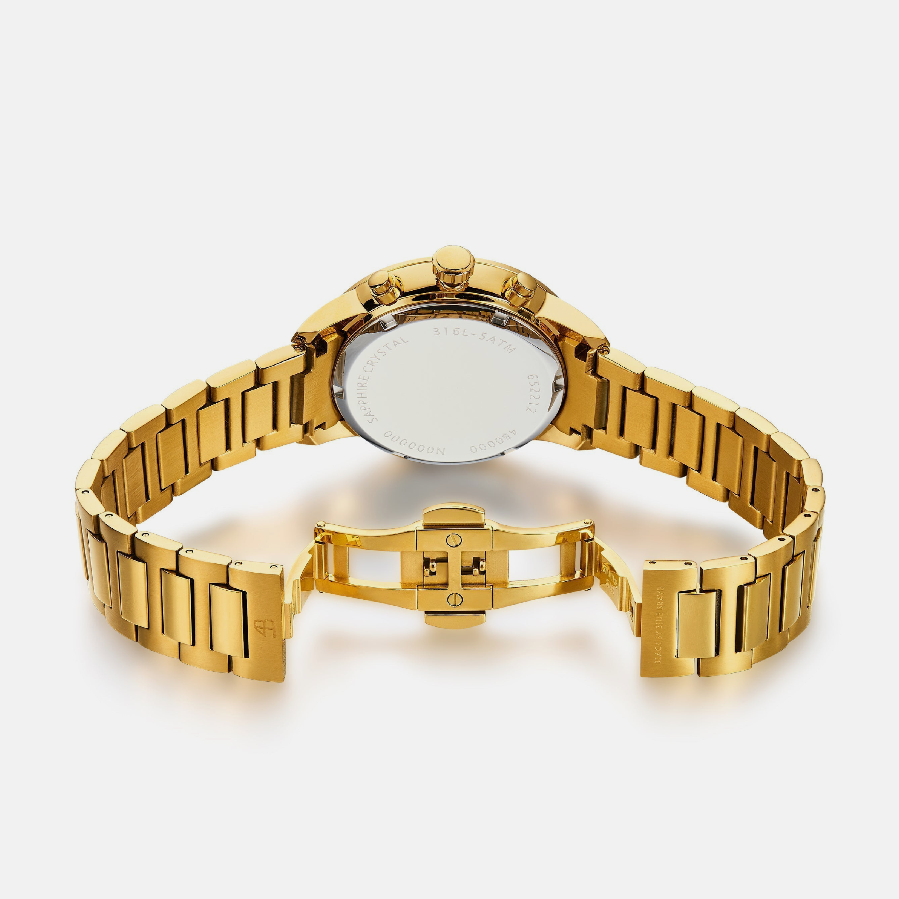 Merlion 40mm Rainbow Dial Chronograph Moving Flyer Gold Bracelet Watch - 4B1166 - Back side - Black By Blue Brave