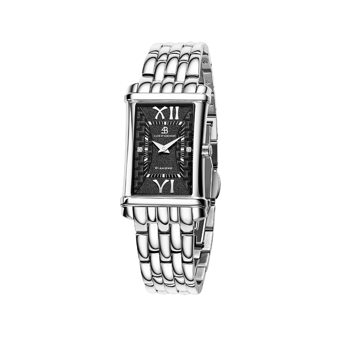 Monica 27*42mm Black Guilloche Dial Genuine Diamonds Silver Bracelet Watch - 4B1270 - front - Black By Blue Brave
