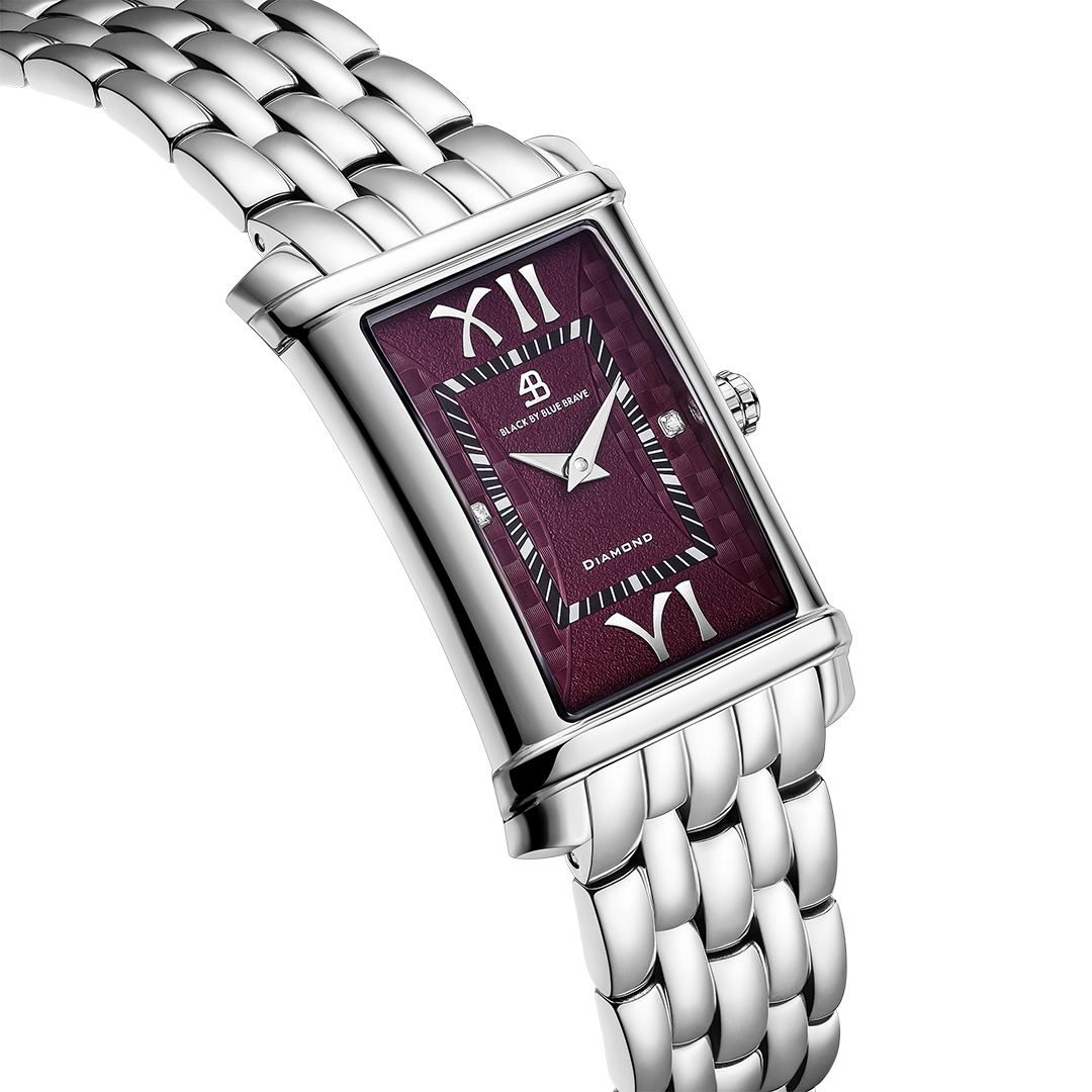 Monica 27*42mm Purple Guilloche Dial Genuine Diamonds Silver Bracelet Watch - 4B1273 - side view - Black By Blue Brave