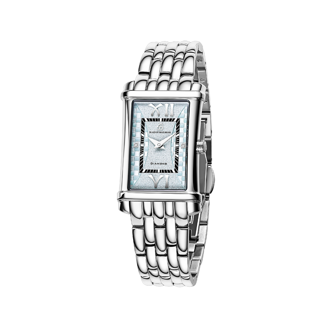 Monica 27*42mm Blue Guilloche Dial Genuine Diamonds Silver Bracelet Watch - 4B1274 - front - Black By Blue Brave