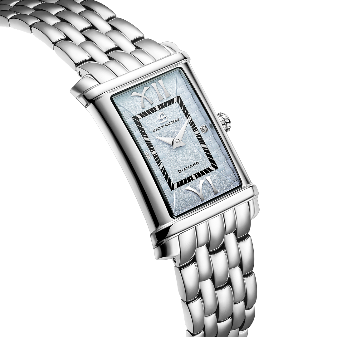 Monica 27*42mm Blue Guilloche Dial Genuine Diamonds Silver Bracelet Watch - 4B1274 - side view - Black By Blue Brave